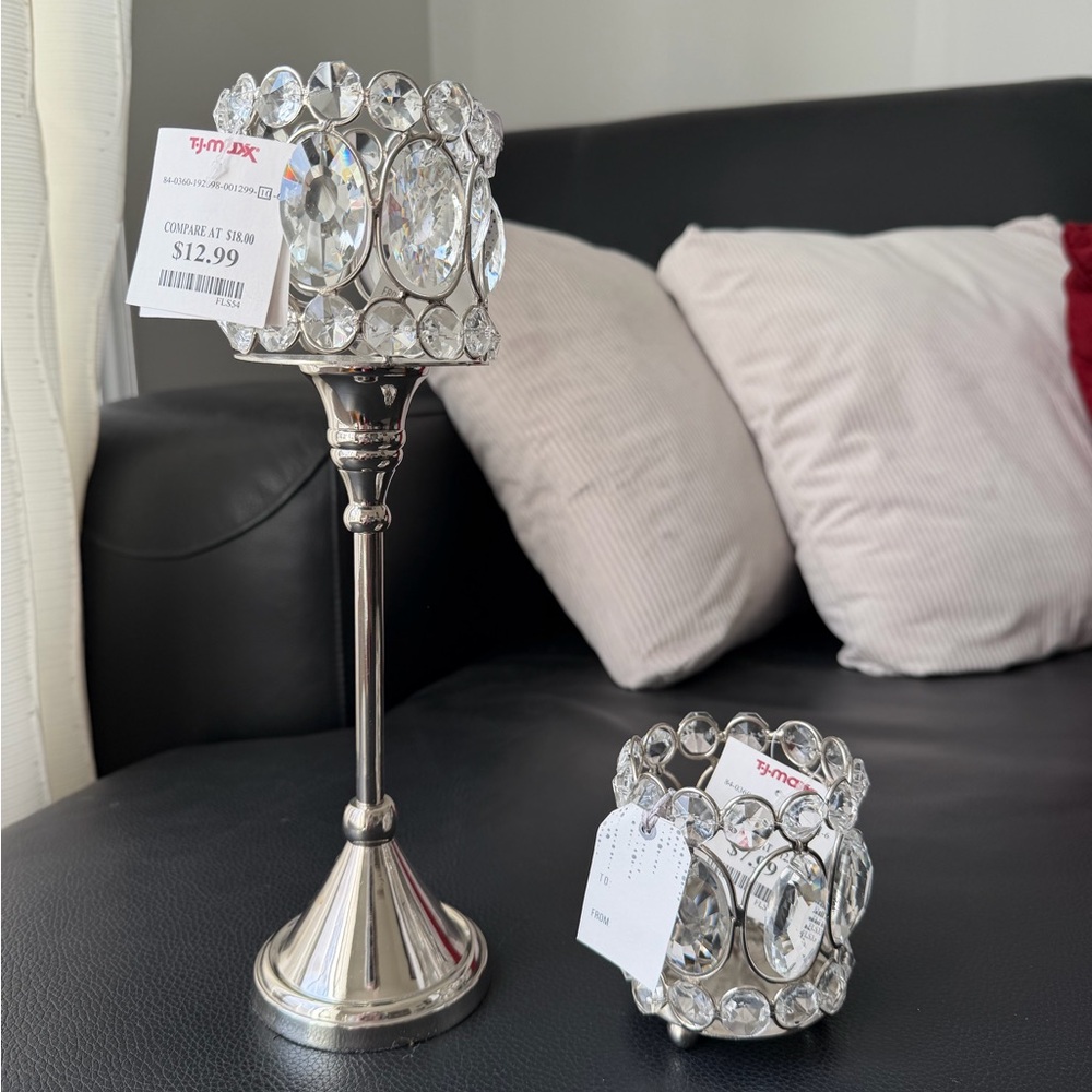 T.J.Maxx Silver Crystal Candle Holder Set - Silver